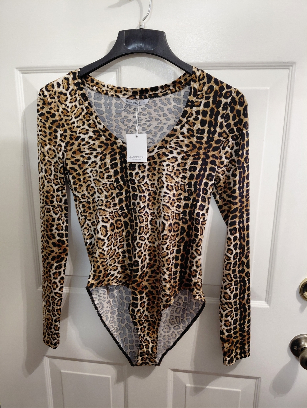 Mango Leopard-Print Long Sleeve Bodysuit - Brown/Tan/Black